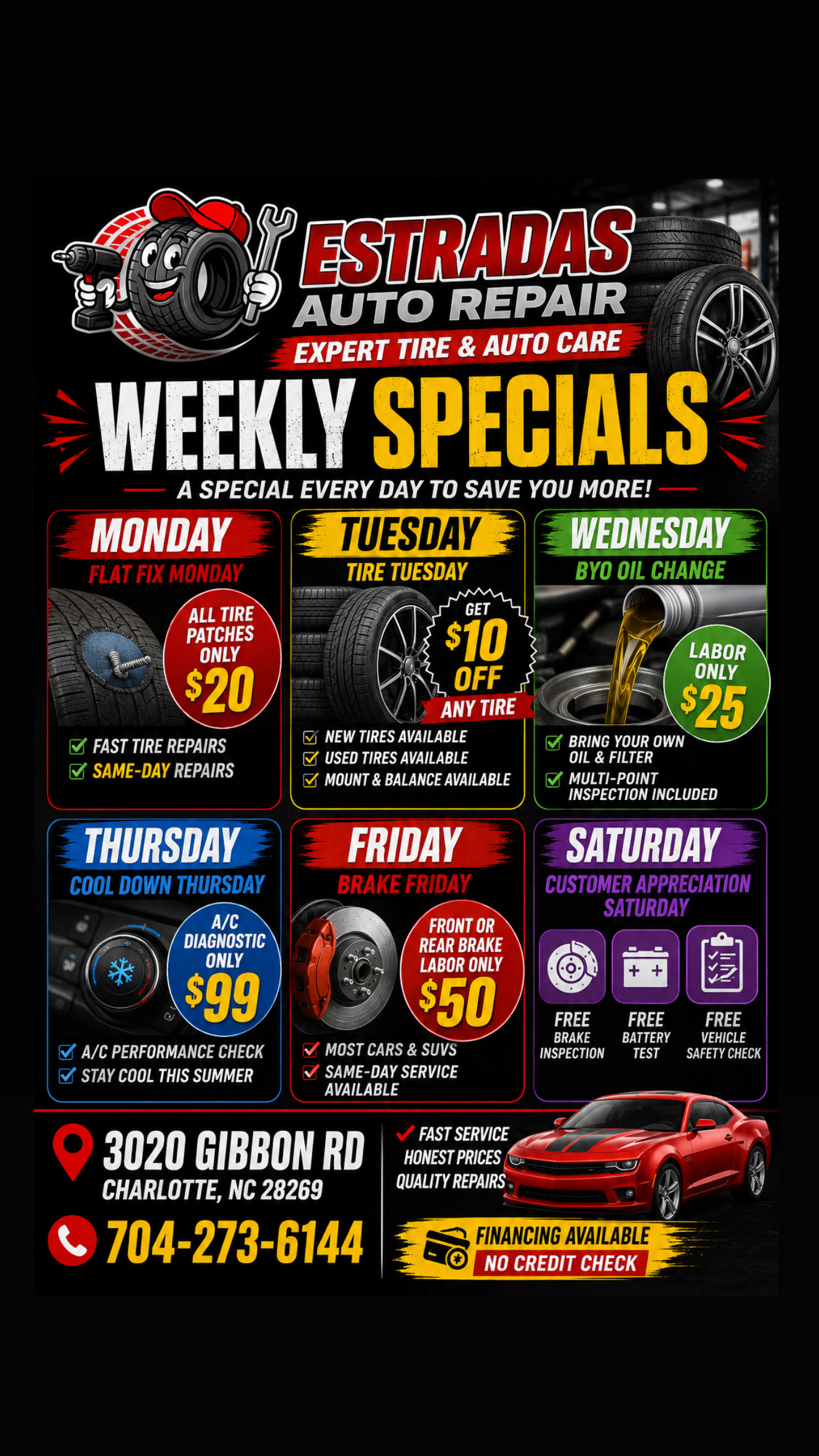 Estrada Auto Repair weekly specials — a deal every day